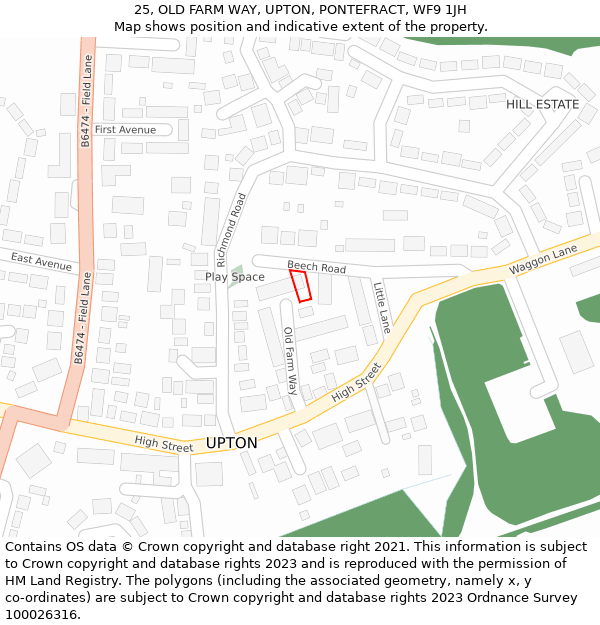 25, OLD FARM WAY, UPTON, PONTEFRACT, WF9 1JH: Location map and indicative extent of plot