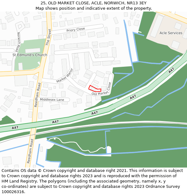 25, OLD MARKET CLOSE, ACLE, NORWICH, NR13 3EY: Location map and indicative extent of plot