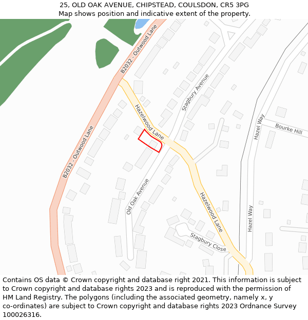 25, OLD OAK AVENUE, CHIPSTEAD, COULSDON, CR5 3PG: Location map and indicative extent of plot