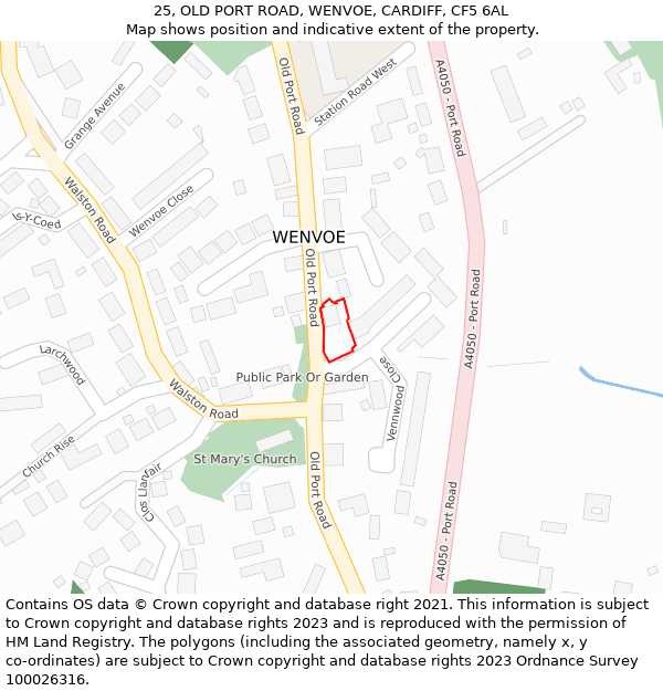 25, OLD PORT ROAD, WENVOE, CARDIFF, CF5 6AL: Location map and indicative extent of plot