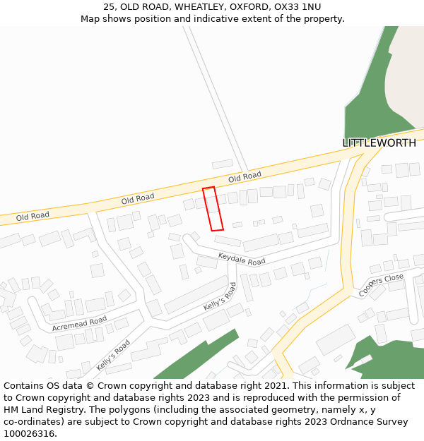 25, OLD ROAD, WHEATLEY, OXFORD, OX33 1NU: Location map and indicative extent of plot