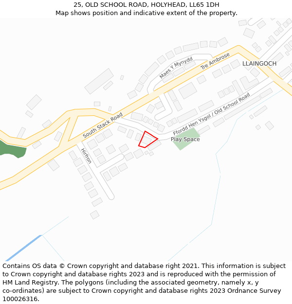 25, OLD SCHOOL ROAD, HOLYHEAD, LL65 1DH: Location map and indicative extent of plot