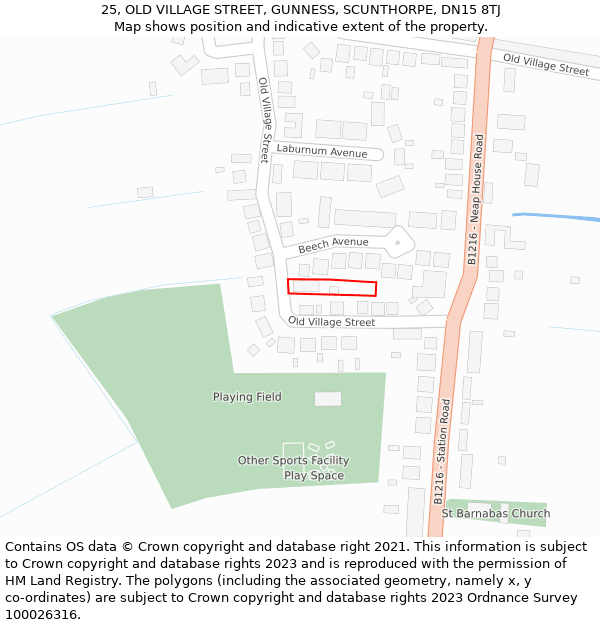 25, OLD VILLAGE STREET, GUNNESS, SCUNTHORPE, DN15 8TJ: Location map and indicative extent of plot