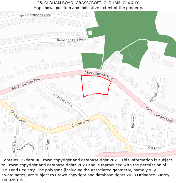 25, OLDHAM ROAD, GRASSCROFT, OLDHAM, OL4 4HY: Location map and indicative extent of plot