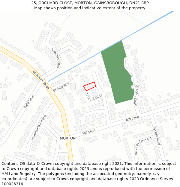 25, ORCHARD CLOSE, MORTON, GAINSBOROUGH, DN21 3BP: Location map and indicative extent of plot