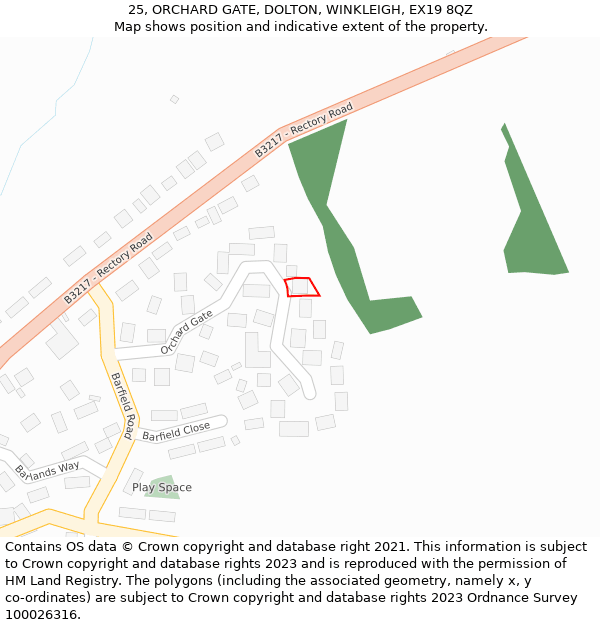 25, ORCHARD GATE, DOLTON, WINKLEIGH, EX19 8QZ: Location map and indicative extent of plot