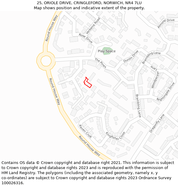 25, ORIOLE DRIVE, CRINGLEFORD, NORWICH, NR4 7LU: Location map and indicative extent of plot