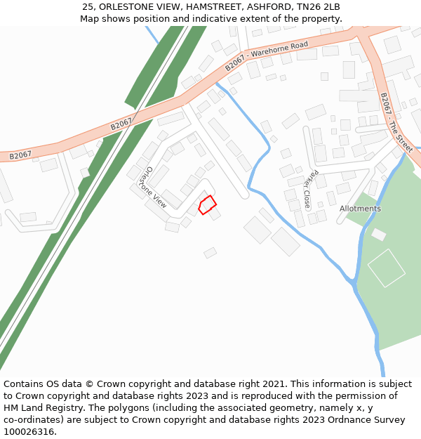 25, ORLESTONE VIEW, HAMSTREET, ASHFORD, TN26 2LB: Location map and indicative extent of plot