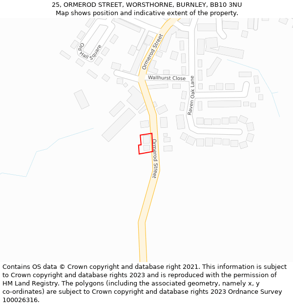 25, ORMEROD STREET, WORSTHORNE, BURNLEY, BB10 3NU: Location map and indicative extent of plot