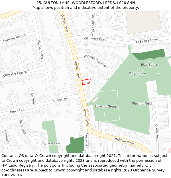 25, OULTON LANE, WOODLESFORD, LEEDS, LS26 8NN: Location map and indicative extent of plot