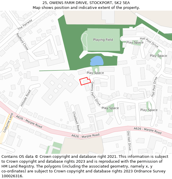 25, OWENS FARM DRIVE, STOCKPORT, SK2 5EA: Location map and indicative extent of plot