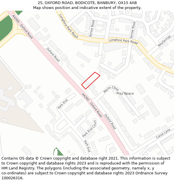 25, OXFORD ROAD, BODICOTE, BANBURY, OX15 4AB: Location map and indicative extent of plot