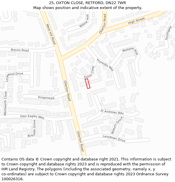 25, OXTON CLOSE, RETFORD, DN22 7WR: Location map and indicative extent of plot