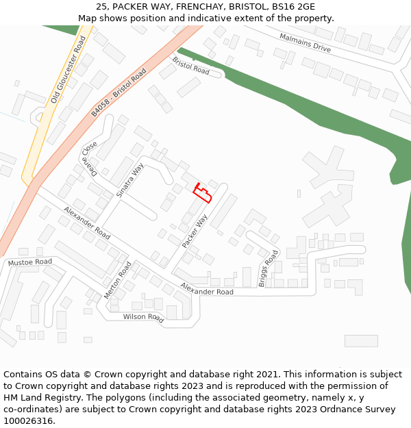 25, PACKER WAY, FRENCHAY, BRISTOL, BS16 2GE: Location map and indicative extent of plot