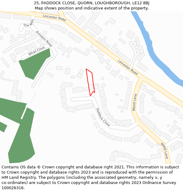 25, PADDOCK CLOSE, QUORN, LOUGHBOROUGH, LE12 8BJ: Location map and indicative extent of plot
