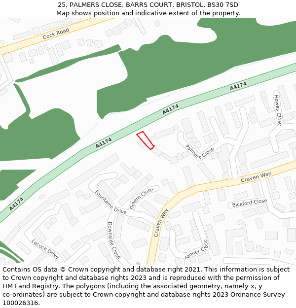 25, PALMERS CLOSE, BARRS COURT, BRISTOL, BS30 7SD: Location map and indicative extent of plot