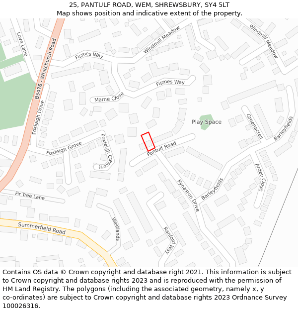 25, PANTULF ROAD, WEM, SHREWSBURY, SY4 5LT: Location map and indicative extent of plot
