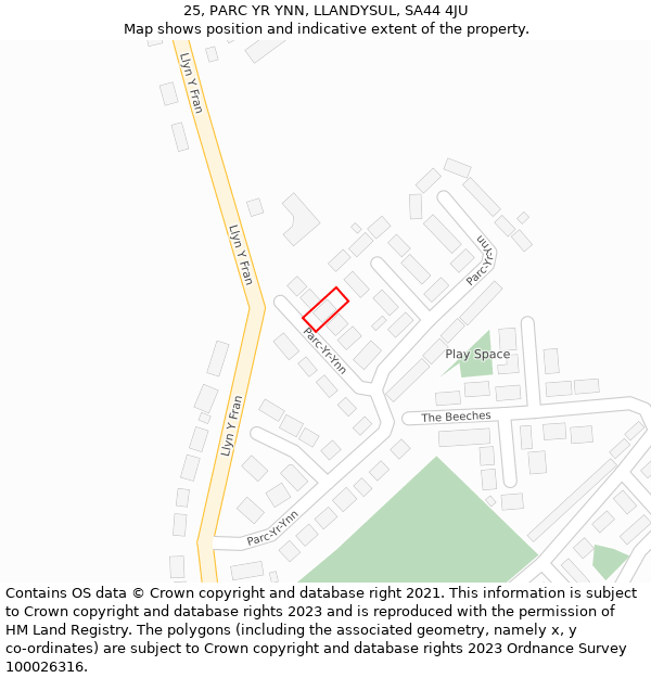 25, PARC YR YNN, LLANDYSUL, SA44 4JU: Location map and indicative extent of plot