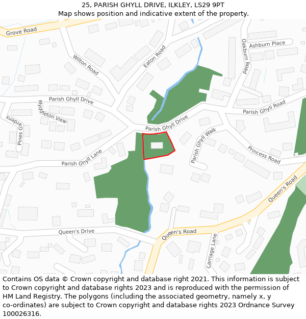 25, PARISH GHYLL DRIVE, ILKLEY, LS29 9PT: Location map and indicative extent of plot