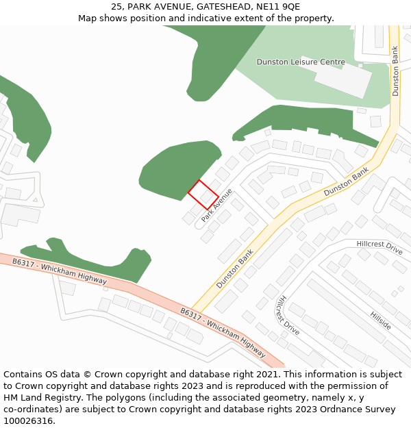 25, PARK AVENUE, GATESHEAD, NE11 9QE: Location map and indicative extent of plot