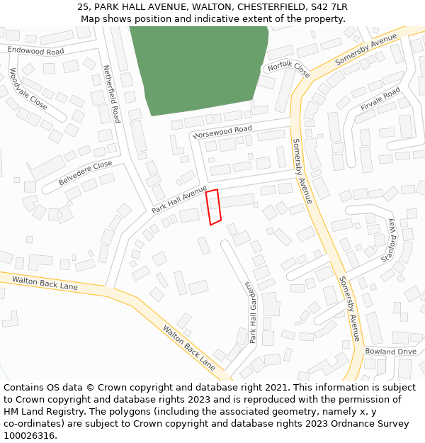 25, PARK HALL AVENUE, WALTON, CHESTERFIELD, S42 7LR: Location map and indicative extent of plot