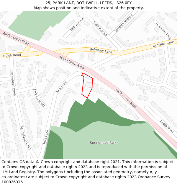 25, PARK LANE, ROTHWELL, LEEDS, LS26 0EY: Location map and indicative extent of plot