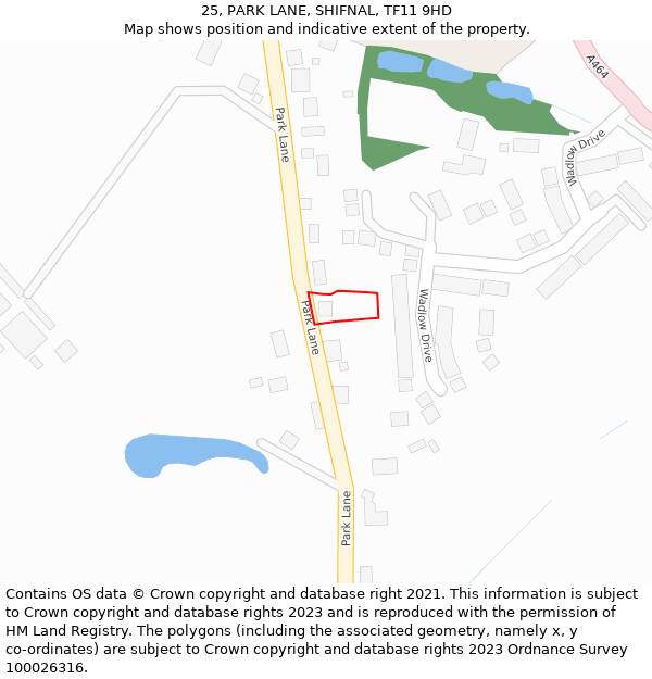 25, PARK LANE, SHIFNAL, TF11 9HD: Location map and indicative extent of plot