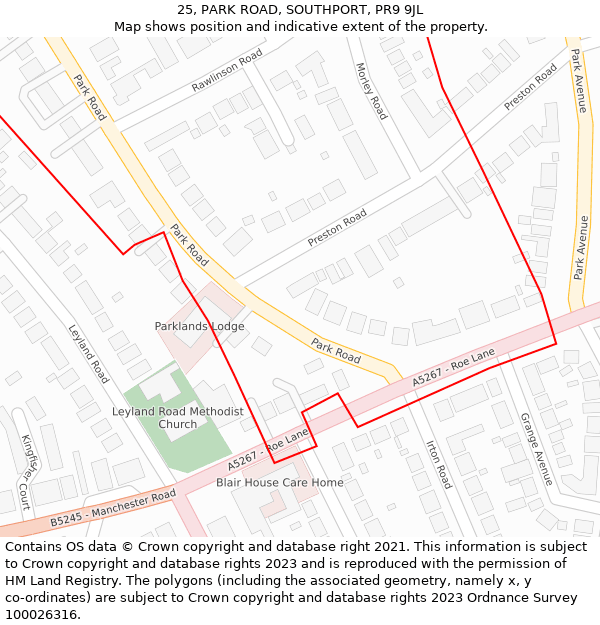 25, PARK ROAD, SOUTHPORT, PR9 9JL: Location map and indicative extent of plot