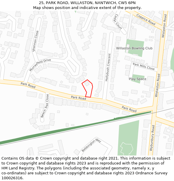 25, PARK ROAD, WILLASTON, NANTWICH, CW5 6PN: Location map and indicative extent of plot