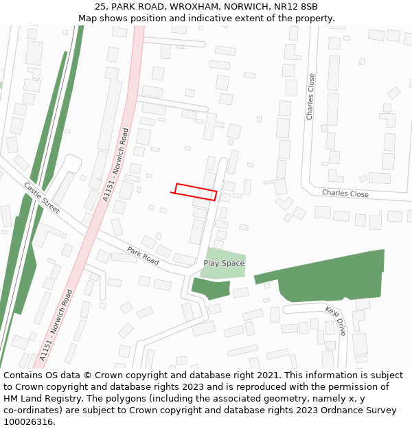 25, PARK ROAD, WROXHAM, NORWICH, NR12 8SB: Location map and indicative extent of plot