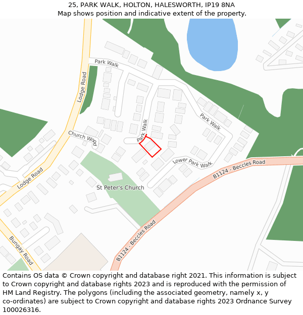 25, PARK WALK, HOLTON, HALESWORTH, IP19 8NA: Location map and indicative extent of plot