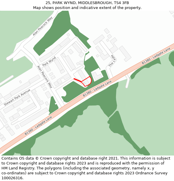 25, PARK WYND, MIDDLESBROUGH, TS4 3FB: Location map and indicative extent of plot