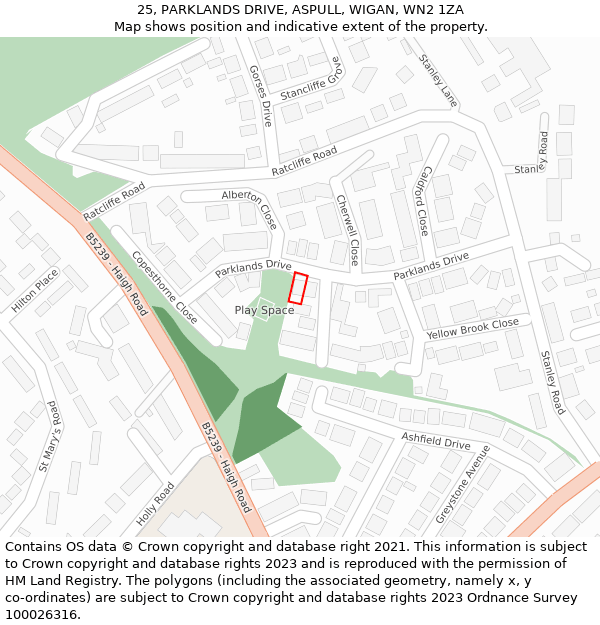 25, PARKLANDS DRIVE, ASPULL, WIGAN, WN2 1ZA: Location map and indicative extent of plot