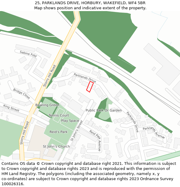 25, PARKLANDS DRIVE, HORBURY, WAKEFIELD, WF4 5BR: Location map and indicative extent of plot