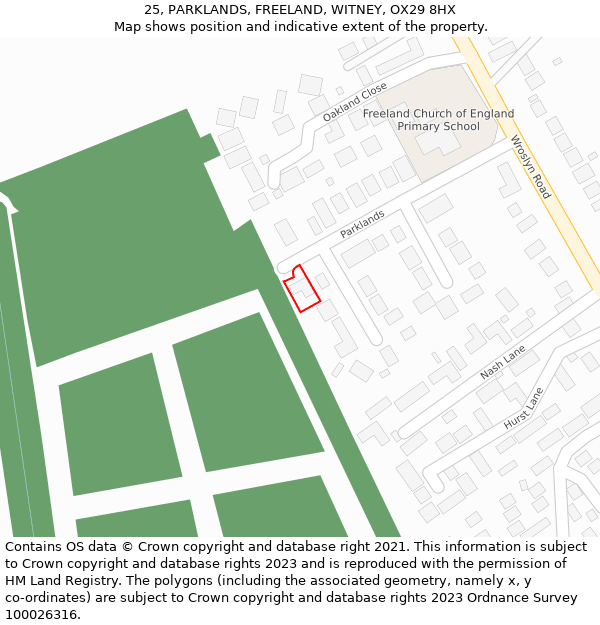 25, PARKLANDS, FREELAND, WITNEY, OX29 8HX: Location map and indicative extent of plot