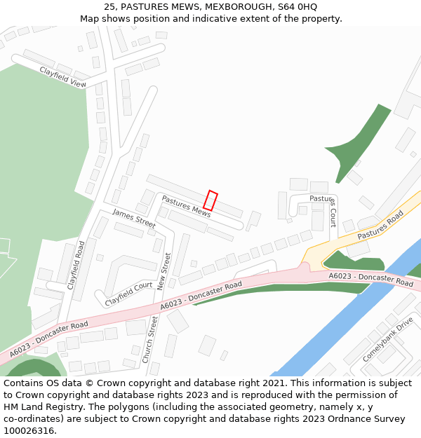 25, PASTURES MEWS, MEXBOROUGH, S64 0HQ: Location map and indicative extent of plot