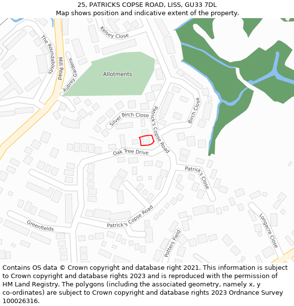 25, PATRICKS COPSE ROAD, LISS, GU33 7DL: Location map and indicative extent of plot