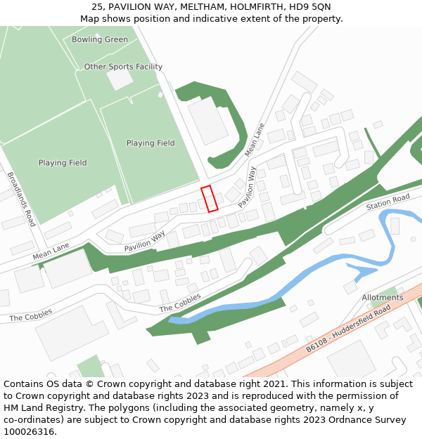 25, PAVILION WAY, MELTHAM, HOLMFIRTH, HD9 5QN: Location map and indicative extent of plot