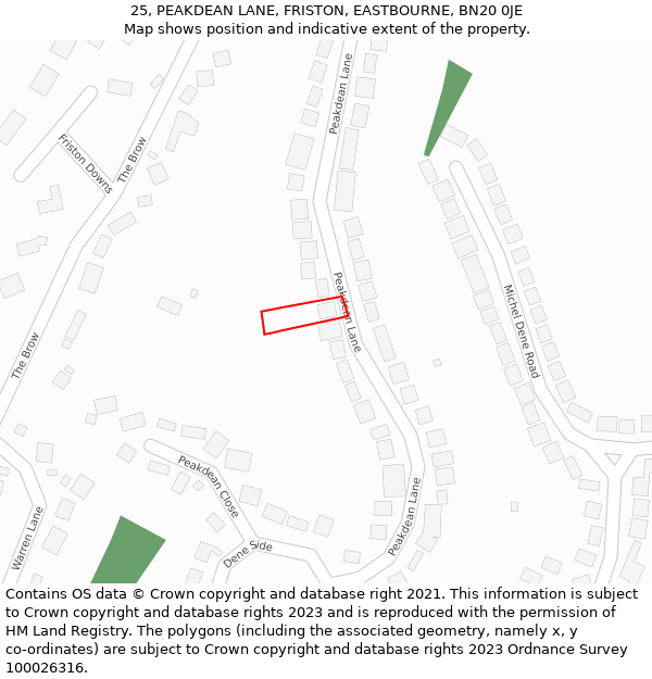 25, PEAKDEAN LANE, FRISTON, EASTBOURNE, BN20 0JE: Location map and indicative extent of plot