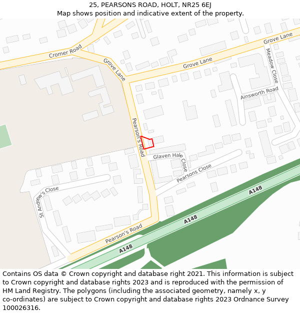 25, PEARSONS ROAD, HOLT, NR25 6EJ: Location map and indicative extent of plot