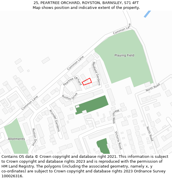 25, PEARTREE ORCHARD, ROYSTON, BARNSLEY, S71 4FT: Location map and indicative extent of plot