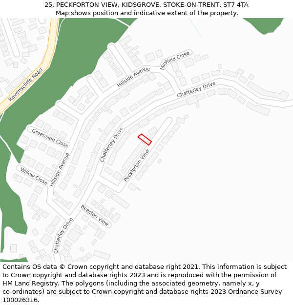 25, PECKFORTON VIEW, KIDSGROVE, STOKE-ON-TRENT, ST7 4TA: Location map and indicative extent of plot