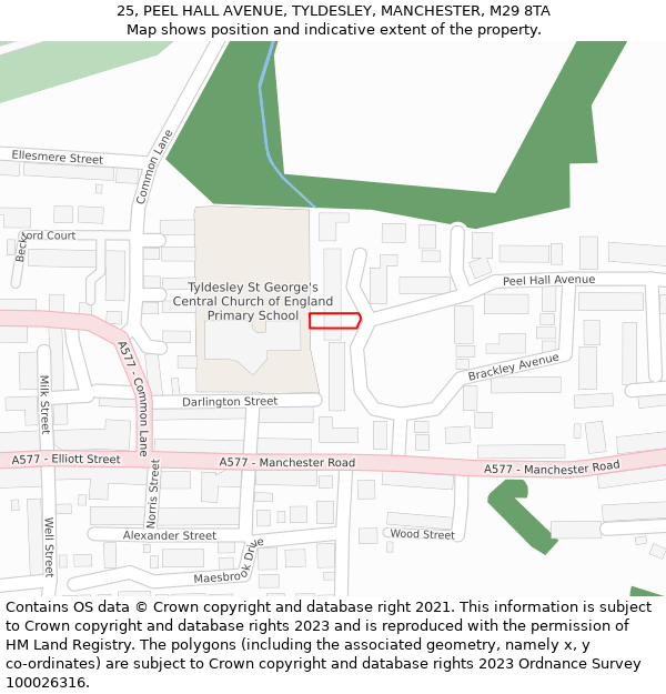 25, PEEL HALL AVENUE, TYLDESLEY, MANCHESTER, M29 8TA: Location map and indicative extent of plot