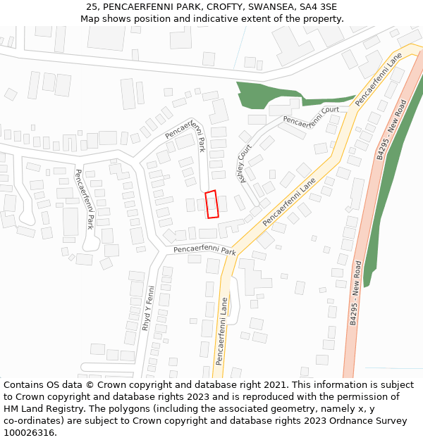 25, PENCAERFENNI PARK, CROFTY, SWANSEA, SA4 3SE: Location map and indicative extent of plot