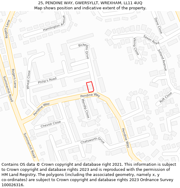 25, PENDINE WAY, GWERSYLLT, WREXHAM, LL11 4UQ: Location map and indicative extent of plot