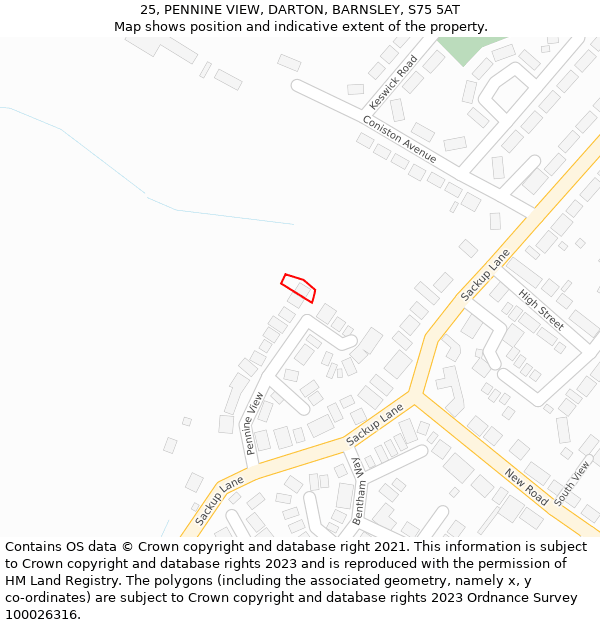 25, PENNINE VIEW, DARTON, BARNSLEY, S75 5AT: Location map and indicative extent of plot