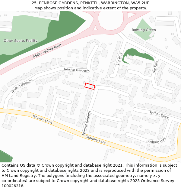 25, PENROSE GARDENS, PENKETH, WARRINGTON, WA5 2UE: Location map and indicative extent of plot