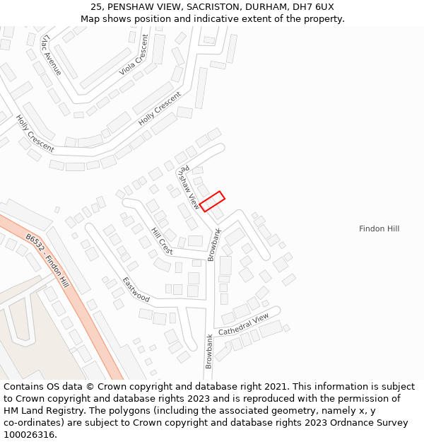 25, PENSHAW VIEW, SACRISTON, DURHAM, DH7 6UX: Location map and indicative extent of plot