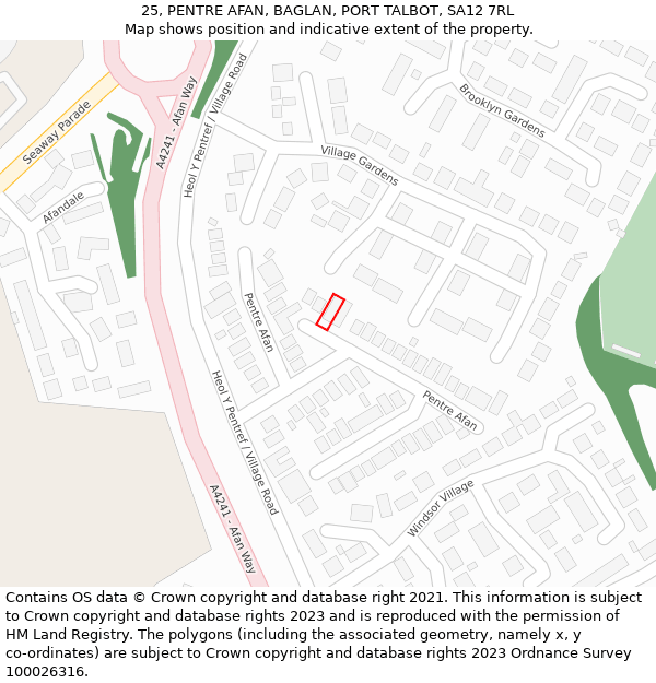 25, PENTRE AFAN, BAGLAN, PORT TALBOT, SA12 7RL: Location map and indicative extent of plot