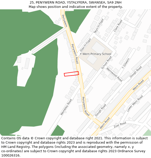 25, PENYWERN ROAD, YSTALYFERA, SWANSEA, SA9 2NH: Location map and indicative extent of plot